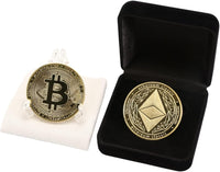 Gold Ethereum Coins Token Set with Velvet Coin Box Buy 1 Get 1 Bitcoin Commemorative Metal Crypto Coin Collection for HODL Fans Collectible Ethereum Coin Gifts for Collectors