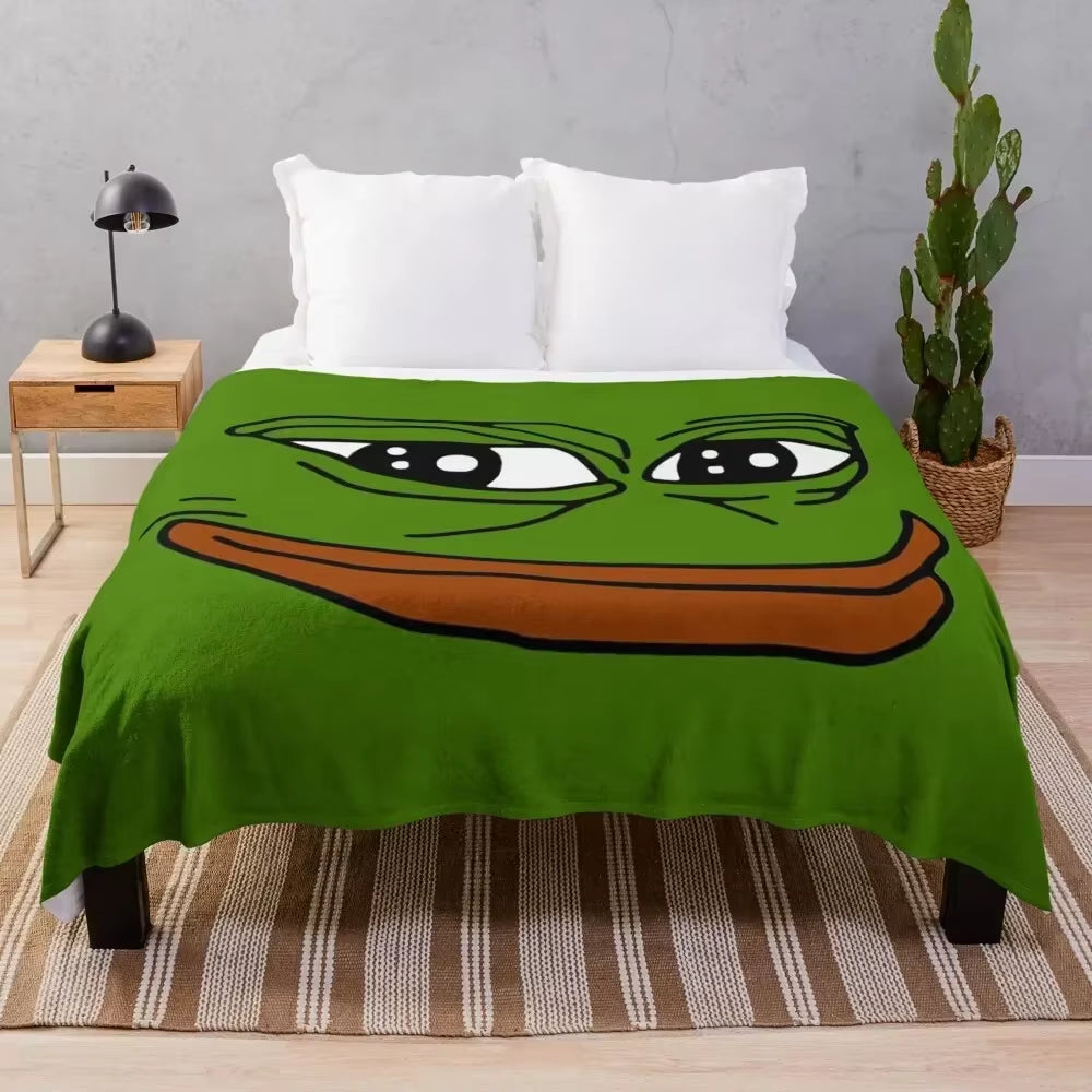 Pepe the Frog Face Throw Blanket Vintage Christmas Gifts Summer Soft Plush Plaid Blankets