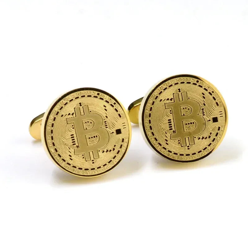 New Bitcoin Cufflinks Stainless Steel Jewelry Retro Fashion Men'S French Shirts Cuff Buttons Business Banquet Accessories Gifts